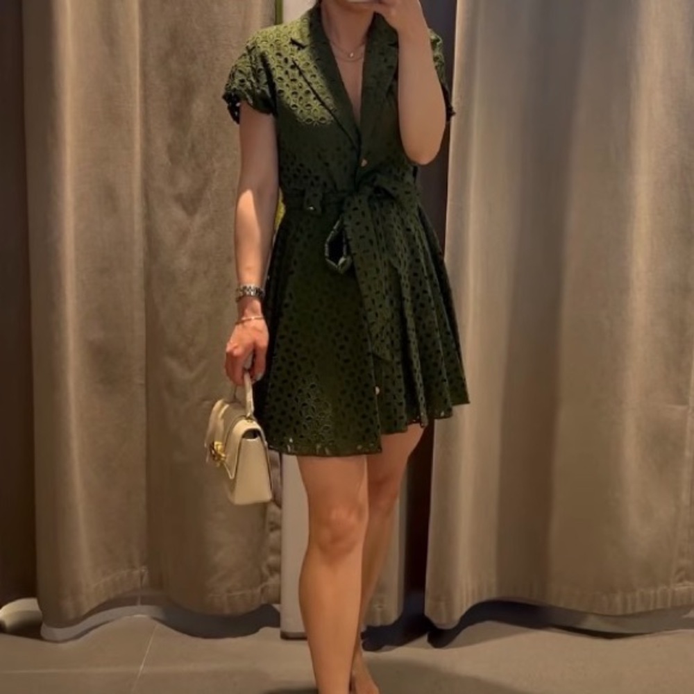 Zara green embroidered eyelet dress